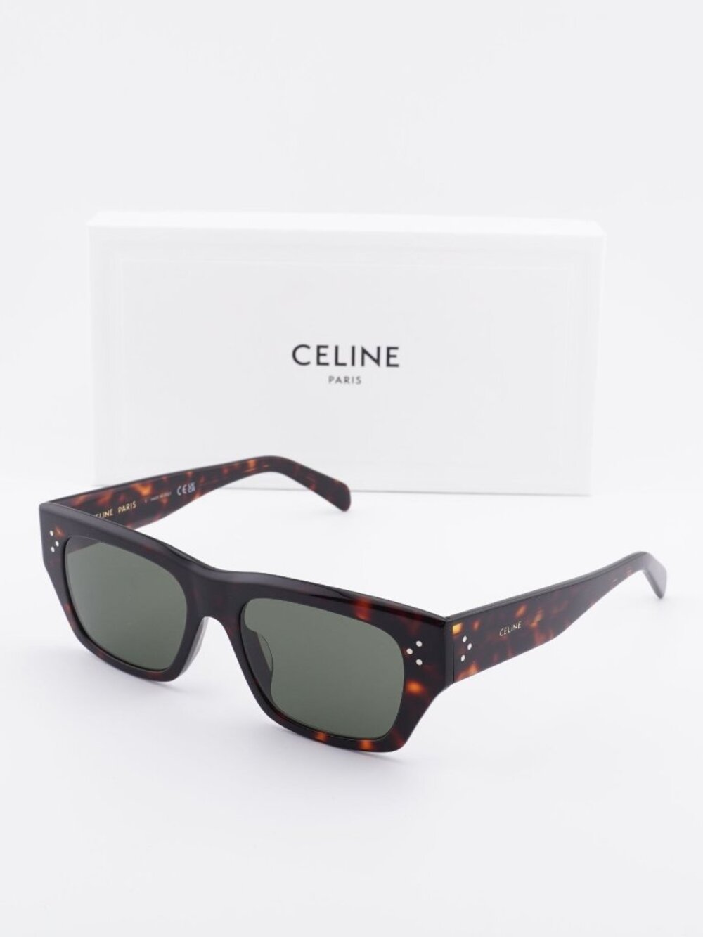 Celine CL40297U 52N Square Sunglasses - Havana / Green